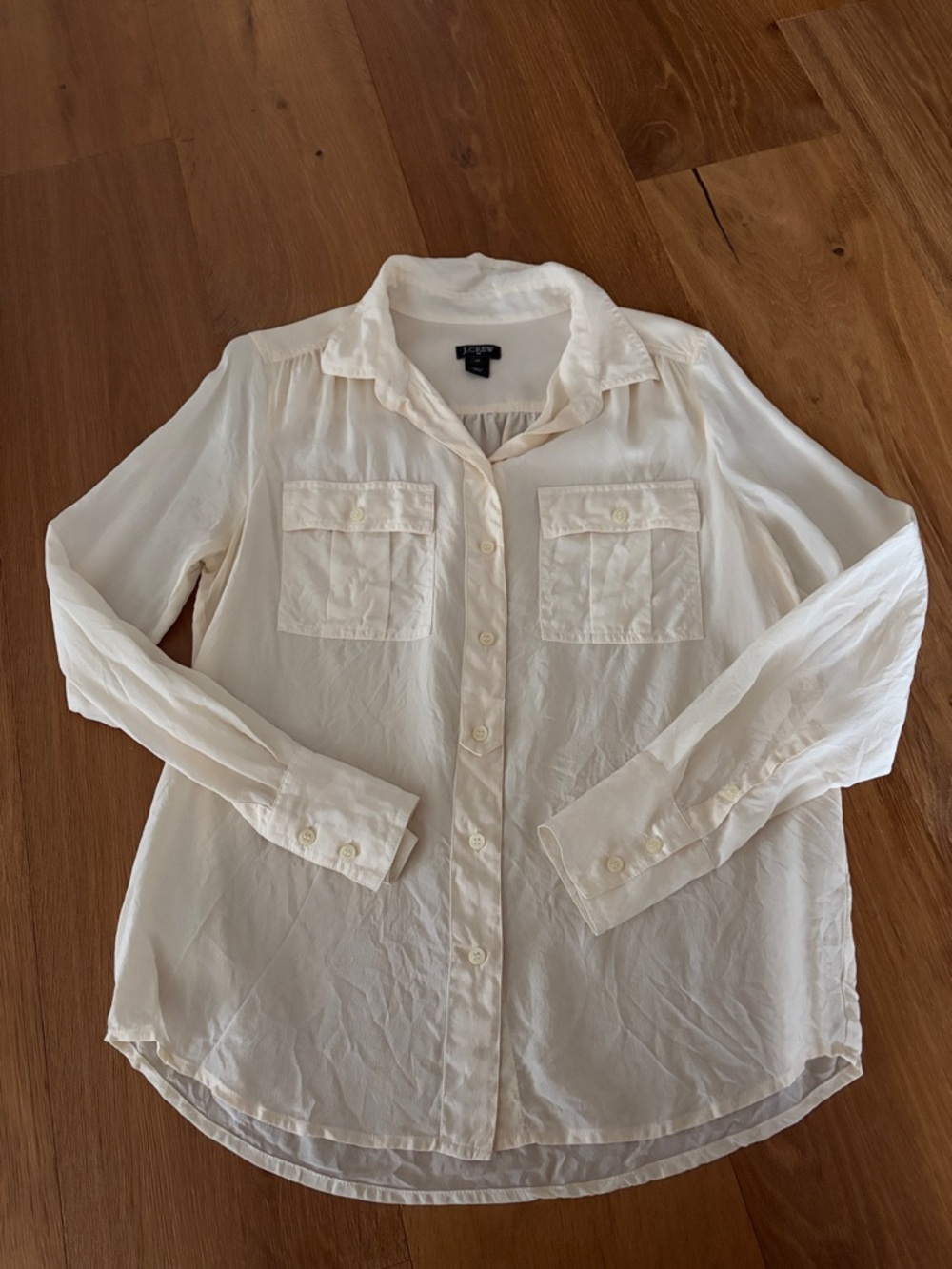J.Crew Ivory Silk Button-Up Shirt with Chest Pockets - Sz XS